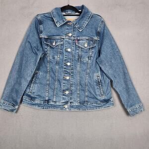 Levi's Trucker Jacket Womens 1X Blue Denim Plus Size Stretch Classic Casual